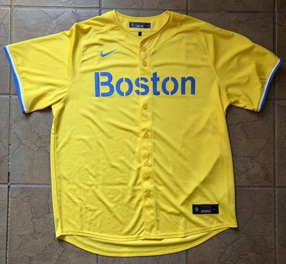 Nike Boston Red Sox City Connect Jersey Mens XL Yellow Blue 617 MLB Blank